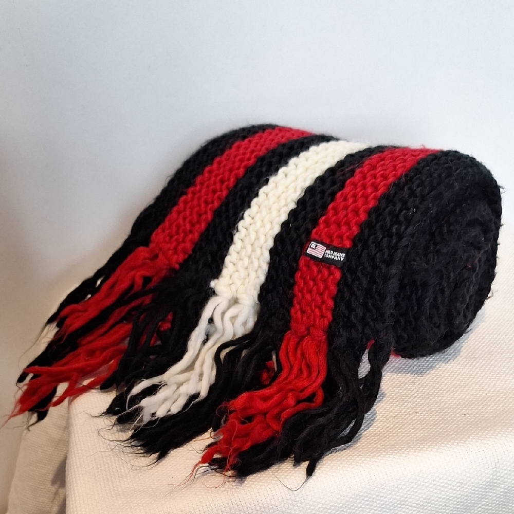 Polo Jean Company Blue, Red, and White Striped Knit Scarf